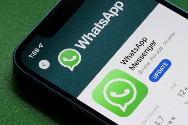 WhatsApp Messenger app is seen in the App Store on an iPhone.