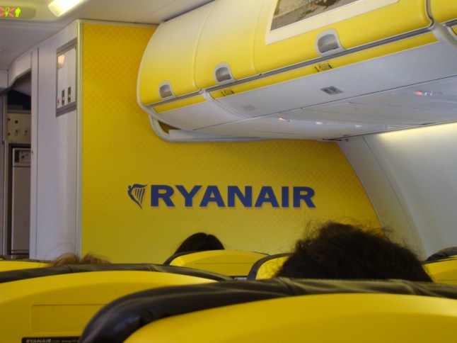 Ryanair logo on a Ryanair Boeing 737-800 plane during one of its flights